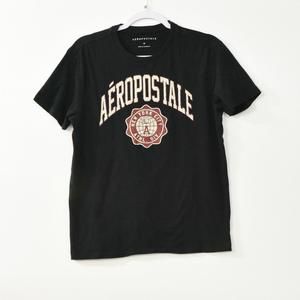 Aeropostale Mens Black Cotton T-Shirt Spell Out Graphic Crewneck Short Sleeve S